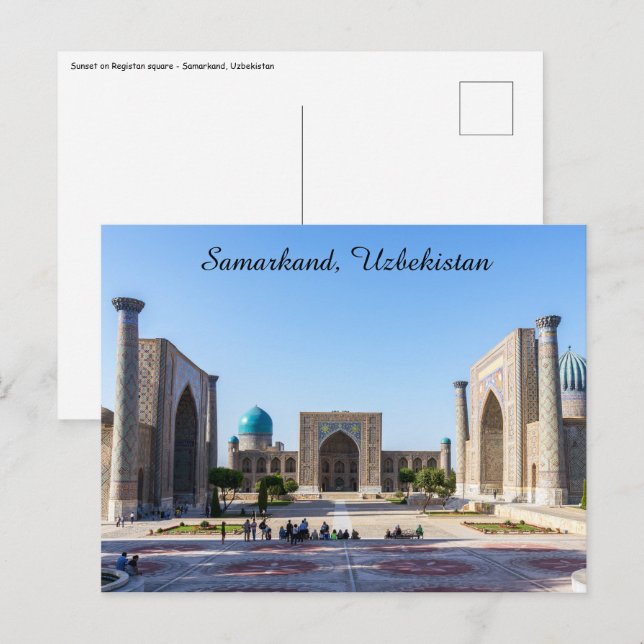 Cartão Postal praça Registan - Samarcanda, Uzbequistão, Ásia (Frente/Verso)