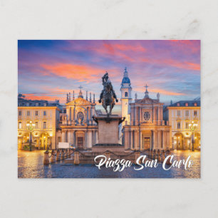 Cartão Postal Praça San Carlo, Turim, Itália