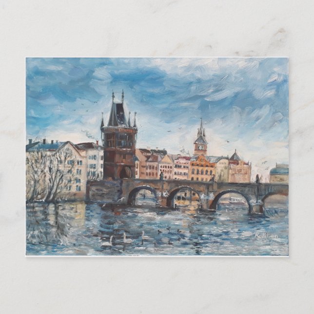 Cartão Postal Prag - Pintura da ponte Charles (Frente)