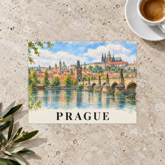 Cartão Postal Praga Aquarela Ponte Carlos Viagem
