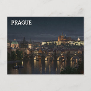 Cartão Postal Praga Castle e charles Bridge Night Viagem