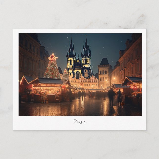 Cartão postal Praga noite de Natal na República Tc (Frente)