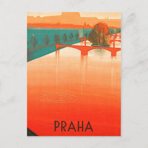 Cartão Postal Praga, pontes, viagem vintage