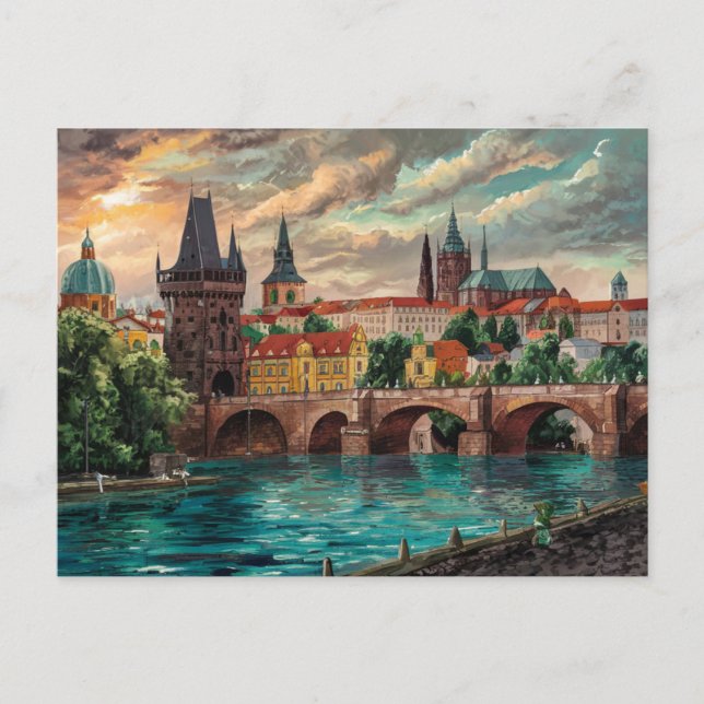 Cartão Postal Praga, República Checa - Impressão a Aquarela (Frente)
