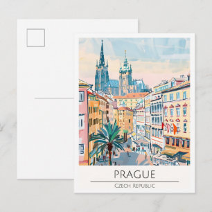 Cartão Postal Praga República Tcheca Ilustração de Arte Vintage
