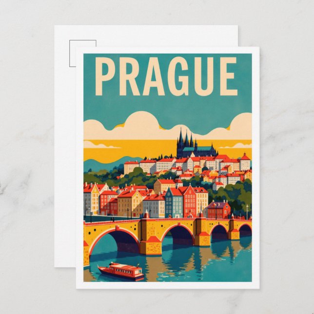 Cartão Postal Praga Viagem de Ilustração de Arte Checa (Frente/Verso)