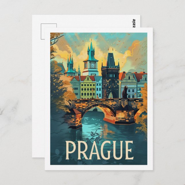 Cartão Postal Praga Viagem Familiar da Vintage Checa (Frente/Verso)