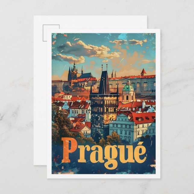 Cartão Postal Prague Art Viagens vintage (Frente/Verso)