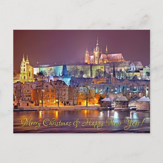 Cartão Postal Prague Castle Merry Christmas Postcard (Frente)