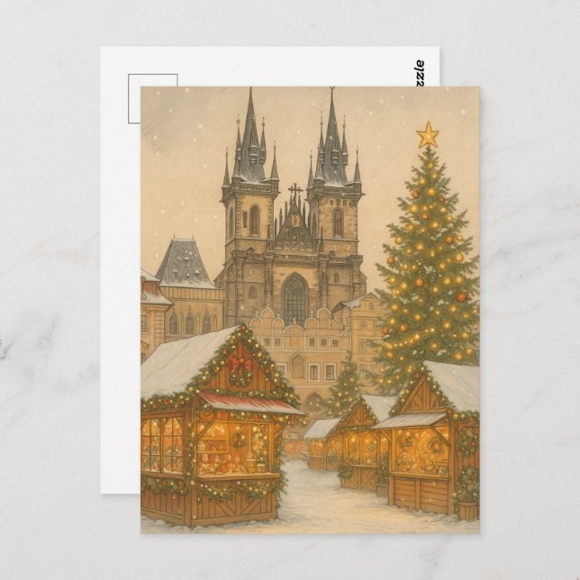 Cartão Postal Prague Christmas Holiday Art Postcard – Winter  (Frente/Verso)