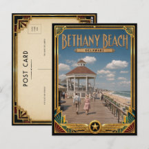 Praia Bethany Delaware Arte Deco Vintage Era de Ou