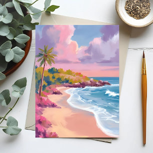 Cartão Postal Praia Blush   Pintura do Oceano Rosa