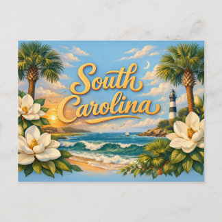 Cartão Postal Praia Bonita da Carolina do Sul com Magnólia