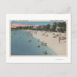 Cartão Postal Praia Colonial, VA - Cena de Nadação e Banho do 