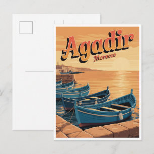 Cartão Postal Praia da cidade vintage Agadir Marrocos viagem lem