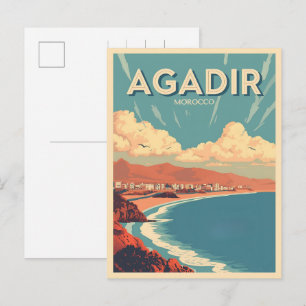 Cartão Postal Praia da cidade vintage Agadir Marrocos viagem lem