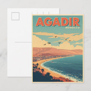 Cartão Postal Praia da cidade vintage Agadir Marrocos viagem lem