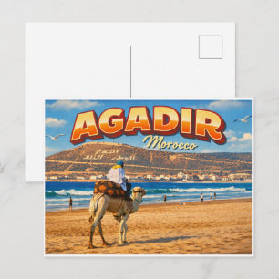 Cartão Postal Praia da cidade vintage Agadir Marrocos viagens le
