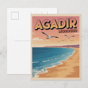 Cartão Postal Praia da cidade vintage Agadir Marrocos viagens le