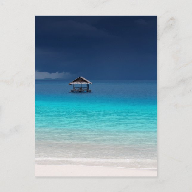 Cartão Postal praia de areia branca, ilha tropical, no paraíso (Frente)