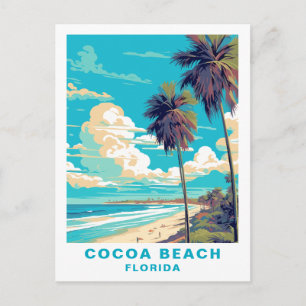 Cartão Postal Praia de Cocoa Beach Florida Palmeiras & Praia