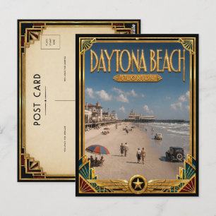 Cartão Postal Praia de Daytona Flórida Arte Deco Vintage Era de
