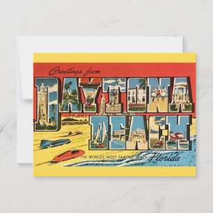 Cartão Postal Praia de Daytona Flórida Saudação Vintage
