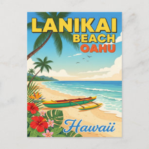 Cartão Postal Praia de Lanikai, Havaí – Canoa Tropical