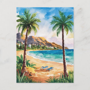 Cartão Postal Praia de Marbella Espanha Pintura em Aquarela