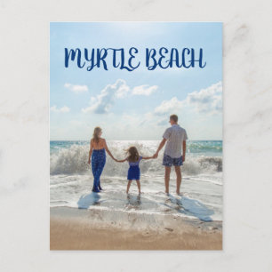 Cartão Postal Praia de Myrtle Souvenir Areia e Surf com Família