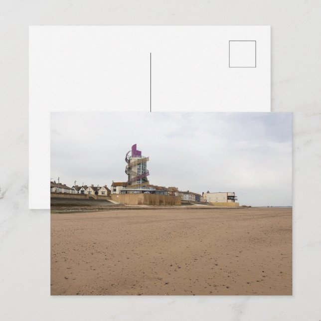 Cartão Postal Praia de Redcar e Beacon (Frente/Verso)