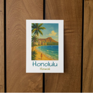Cartão Postal Praia de Retro Honolulu Hawaii Waikiki