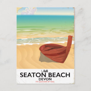 Cartão Postal Praia de Seaton Devon pôster vintage de beira-mar
