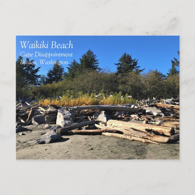 Cartão Postal Praia de Waikiki, Desilusão de Cabo, Washington (Frente)