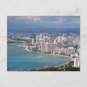 Cartão Postal Praia de Waikiki e horizonte de Honolulu a partir