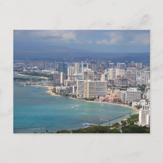 Cartão Postal Praia de Waikiki e horizonte de Honolulu a partir