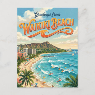 Cartão Postal Praia de Waikiki Havaí