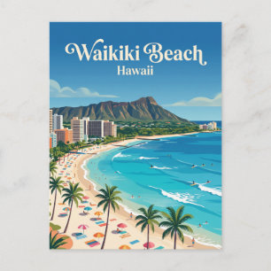 Cartão Postal Praia de Waikiki no Havaí