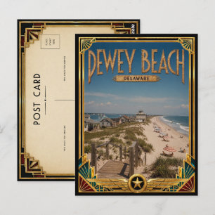 Cartão Postal Praia Dewey Delaware Arte Deco Vintage Idade Doura