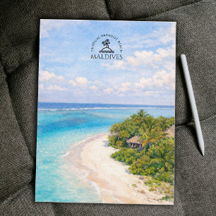 Cartão Postal Praia do Paraíso Tropical, Maldivas Aquarela