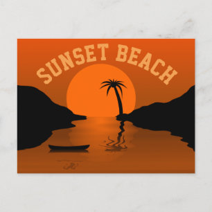 Cartão Postal Praia do Pôr do Sol Arte Laranja Tropical