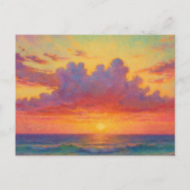 Cartão Postal Praia do Pôr do Sol Pastel - Paisagem Marinha em E