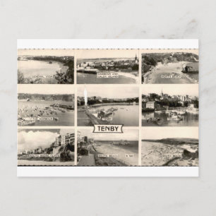 Cartão Postal Praia do Porto de Tenby Vista Multivintage