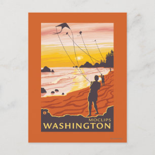 Cartão Postal Praia e pipas - Moclips, Washington