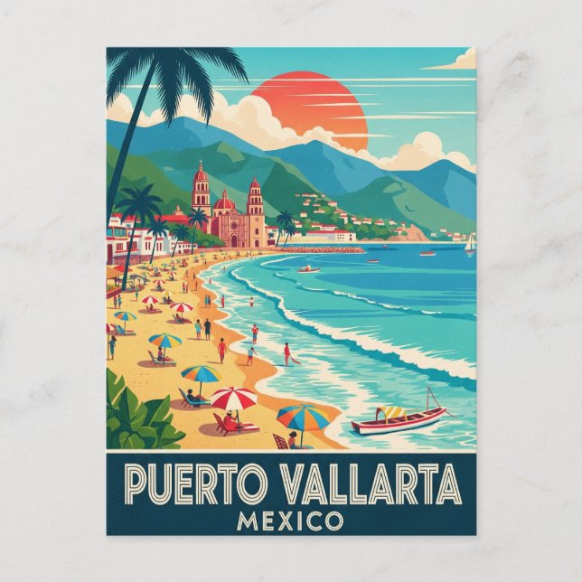 Cartão Postal Praia em Puerto Vallarta Mexico Viagem (Frente)
