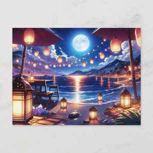Cartão Postal Praia Encantada à Noite Pintura
