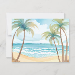 Cartão Postal Praia Havaiana | Árvore de Palmeira Aquarela Tropi