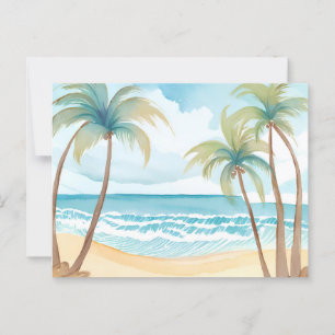 Cartão Postal Praia Havaiana Árvore de Palmeira Aquarela Tropi