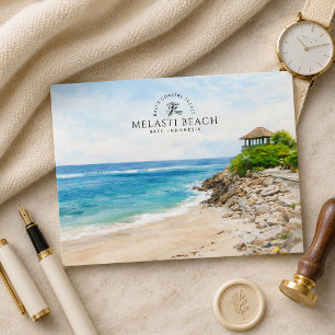 Cartão Postal Praia Melasti Bali, Indonésia, Souvenir Aquarela