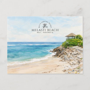 Cartão Postal Praia Melasti Bali, Indonésia, Souvenir Aquarela